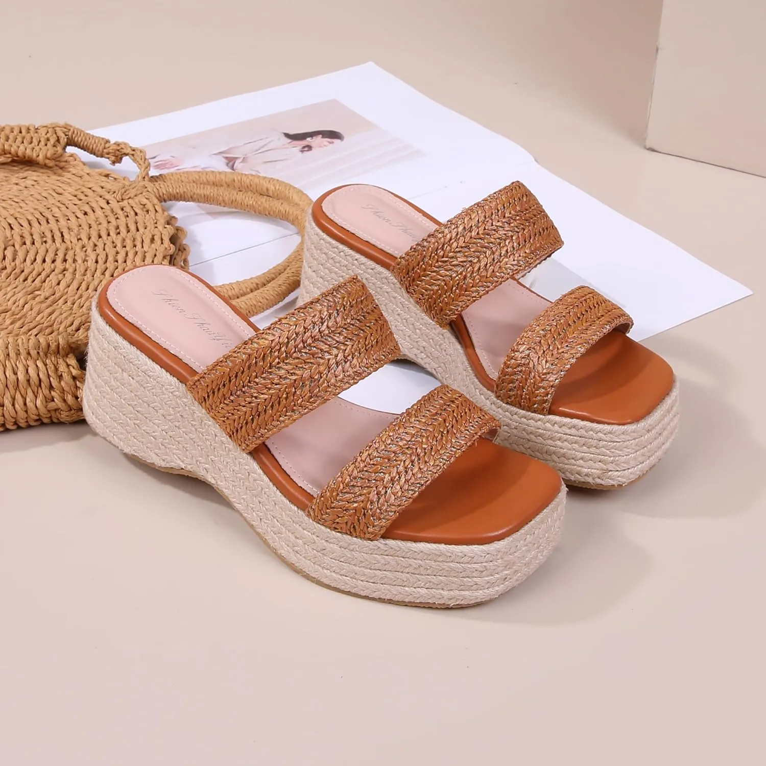 Platform Slip on Espadrille Sandals for Women Clear Strap Stylish Wedges Slides Sandals Dressy Platform Open Toe Beach Sandals