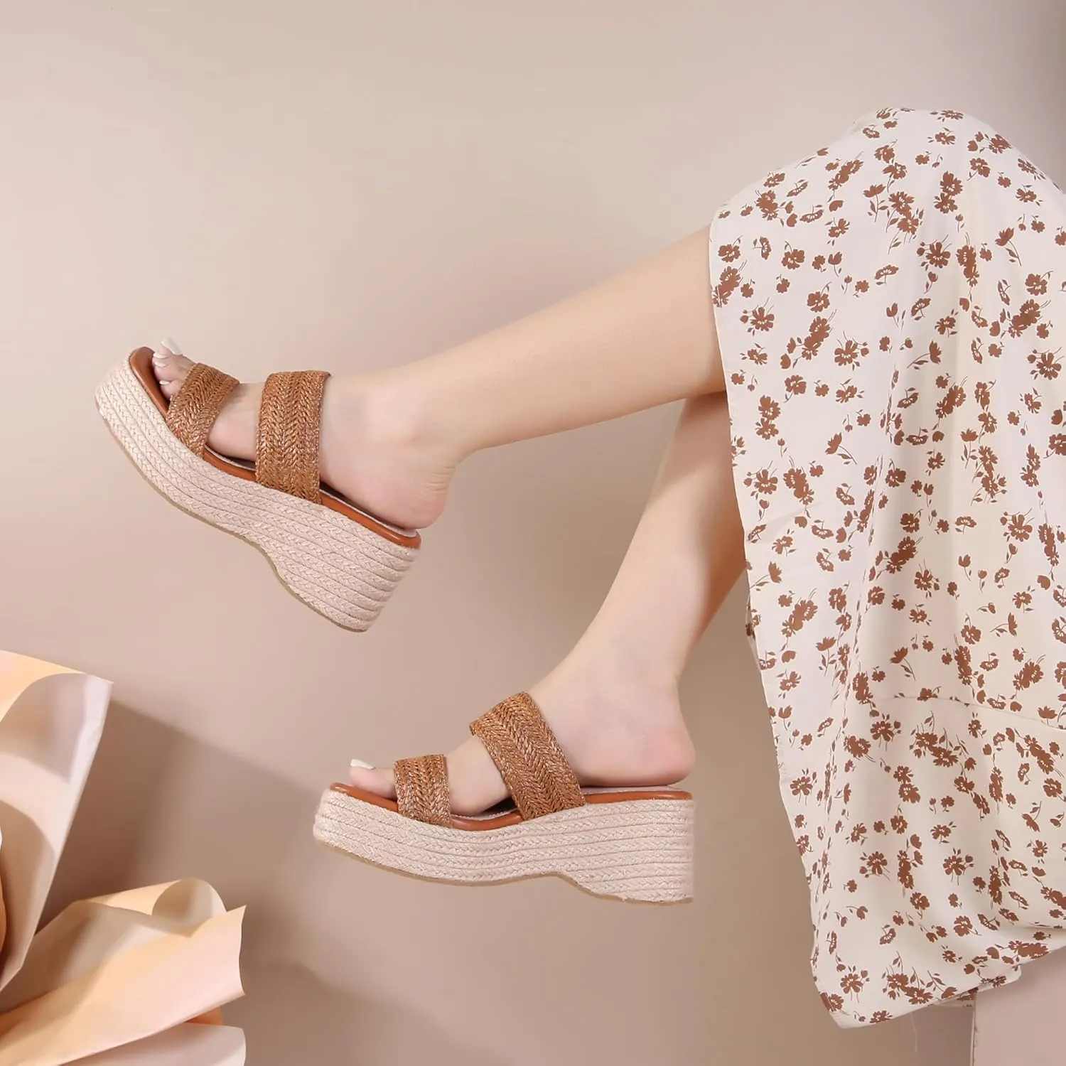 Platform Slip on Espadrille Sandals for Women Clear Strap Stylish Wedges Slides Sandals Dressy Platform Open Toe Beach Sandals