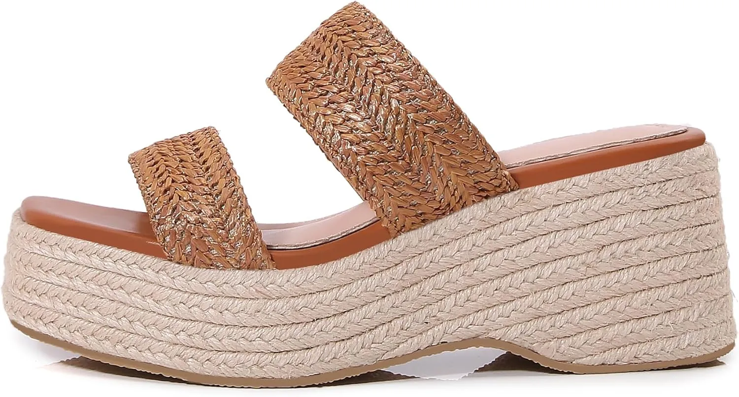 Platform Slip on Espadrille Sandals for Women Clear Strap Stylish Wedges Slides Sandals Dressy Platform Open Toe Beach Sandals