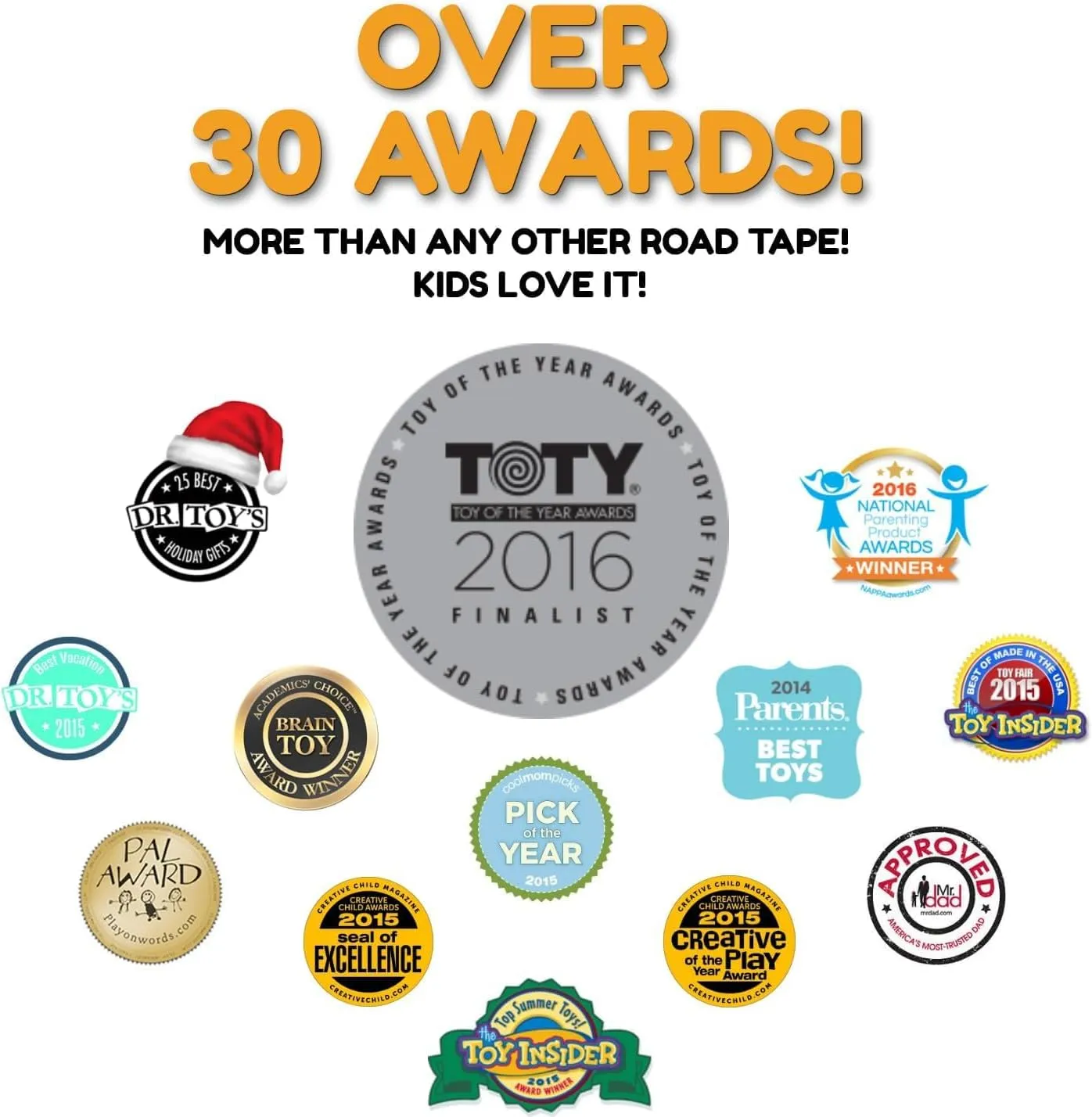 PlayTape Road Tape for Toy Cars - No Residue, Great Travel Toy; 10-Pack of 30 ft. x 2 in. Asphalt Road