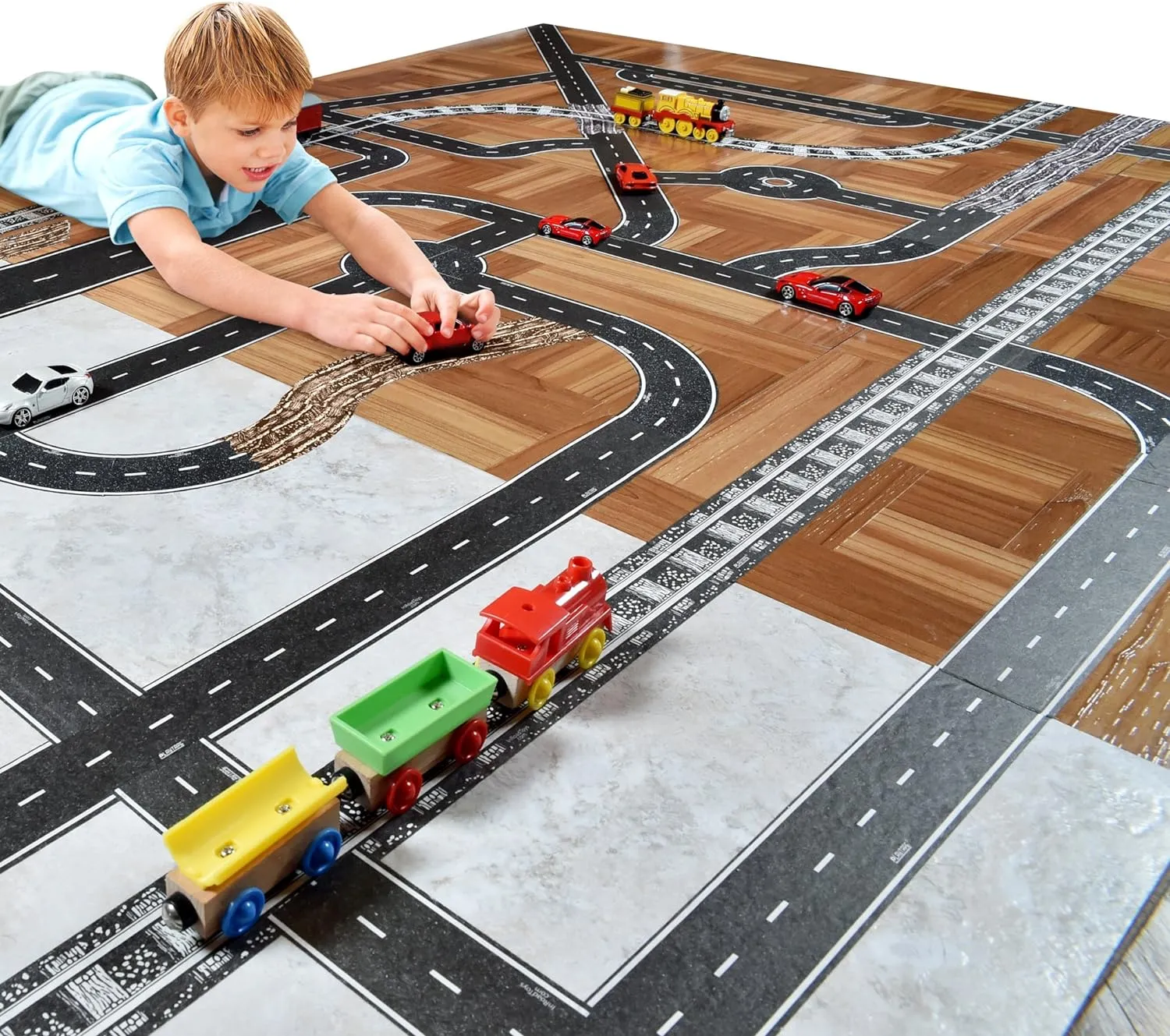 PlayTape Road Tape for Toy Cars - No Residue, Great Travel Toy; 10-Pack of 30 ft. x 2 in. Asphalt Road