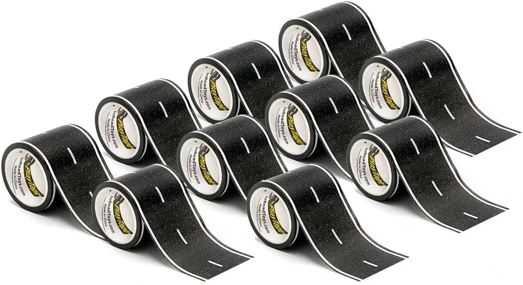 PlayTape Road Tape for Toy Cars - No Residue, Great Travel Toy; 10-Pack of 30 ft. x 2 in. Asphalt Road
