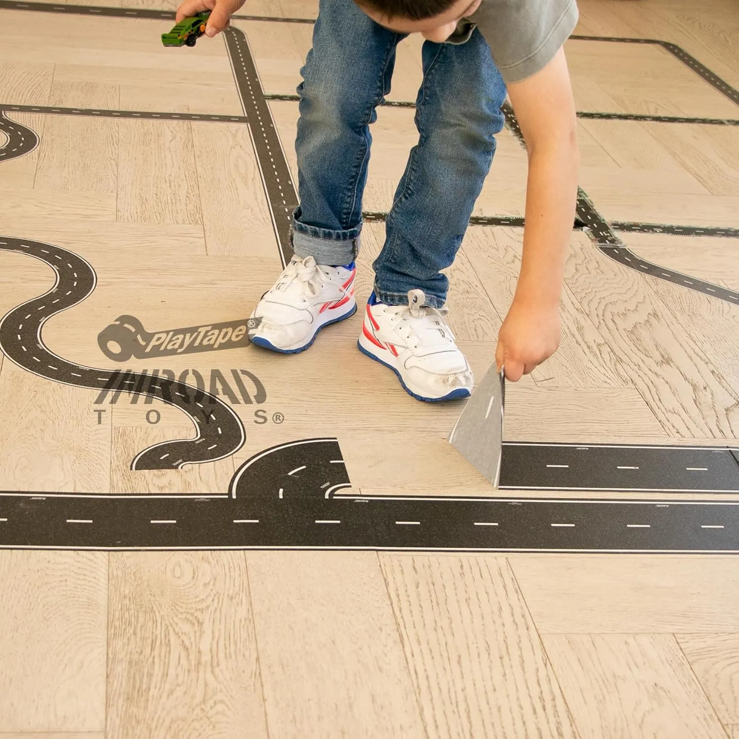 PlayTape Road Tape for Toy Cars - Sticks to Flat Surfaces, No Residue; 8-Pack of 30 ft. x 2 in. Asphalt Road