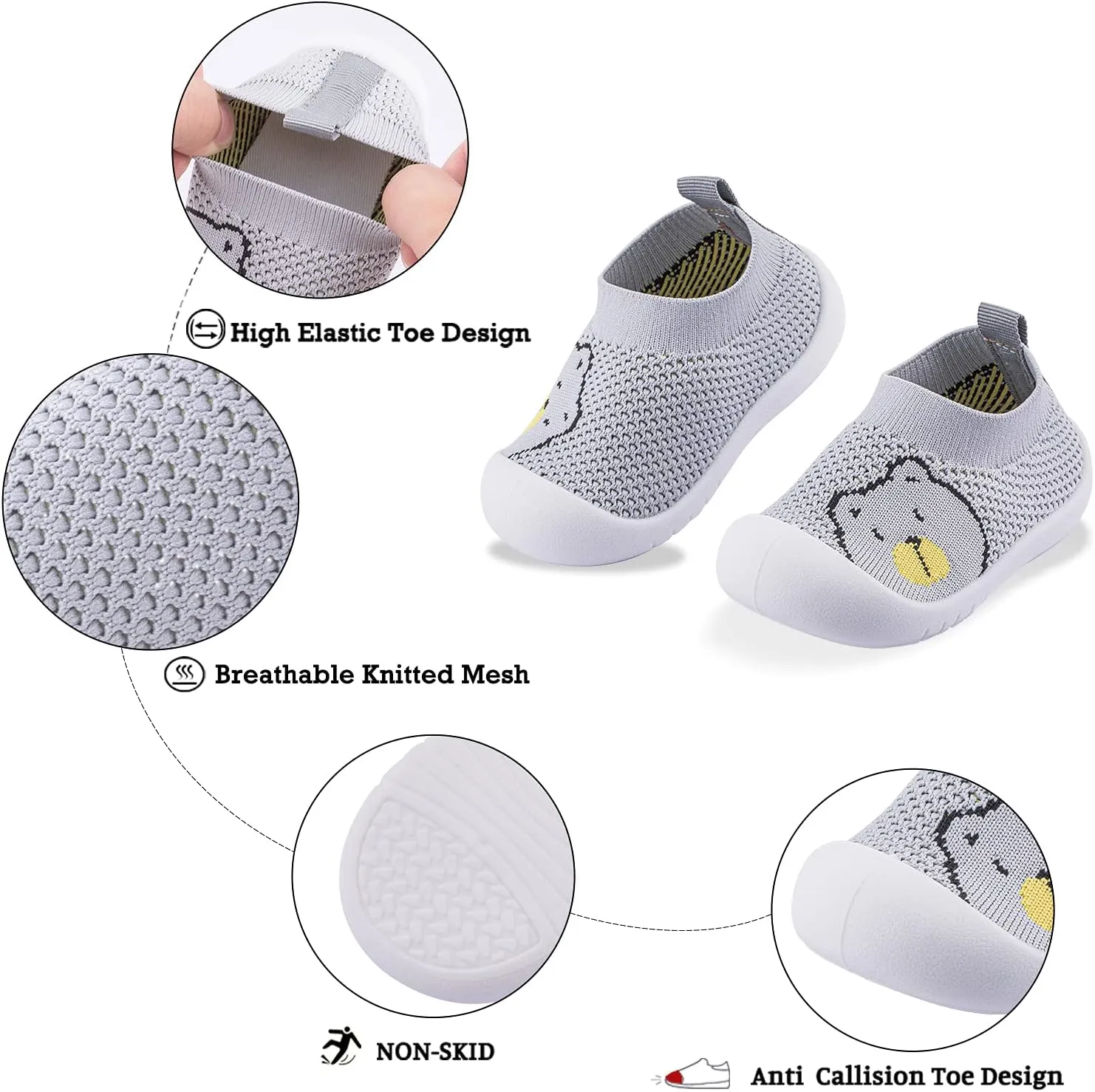 Pluatyep Baby Toddler First Walking Non-Skid Shoes Infant Boys Girls Soft Sole Fashion Breathable Knitted Mesh Socks Shoes Slip-on Slippers