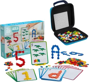 PLUS PLUS - Learn to Build ABC & 123 w/Travel Case, 500 Piece Bundle - Construction Building Stem/Steam Toy, Interlocking Mini Puzzle Blocks for Kids