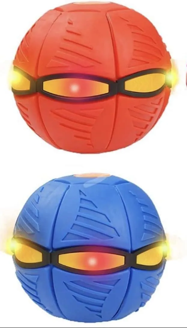Pop up Ball Flat Flying Saucer Magic Deformation Ball- Throw Disc Catch Ball with LED Lighting 2 Pack (Red and Blue)