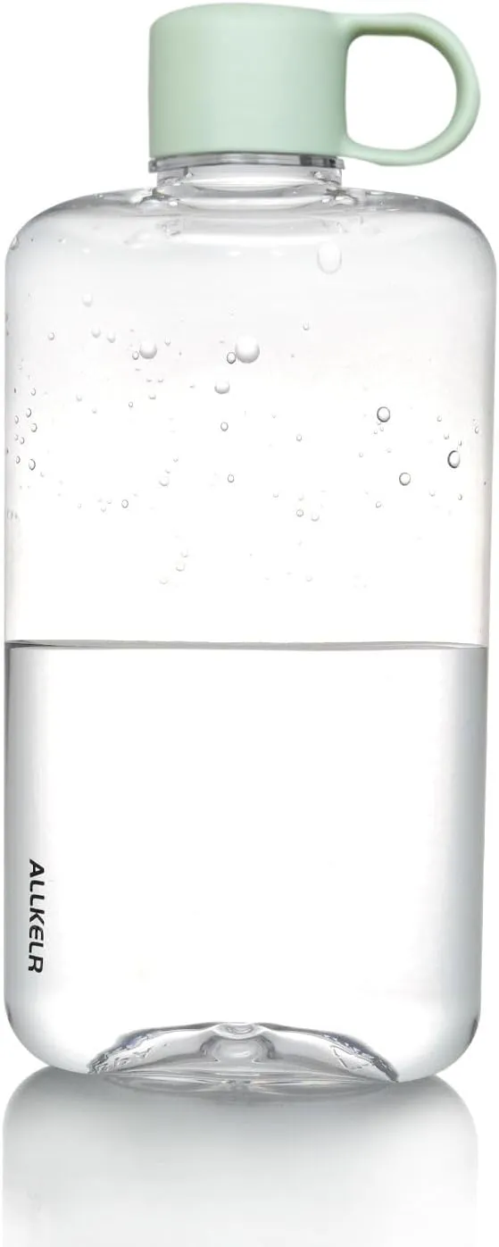 Portable Flat Water Bottle, BPA Free Tritan Plastic Travel Water Bottle for Camping, Fitness, Outdoor Sports, Fits Purse and Pocket (Green, 16.9 oz)