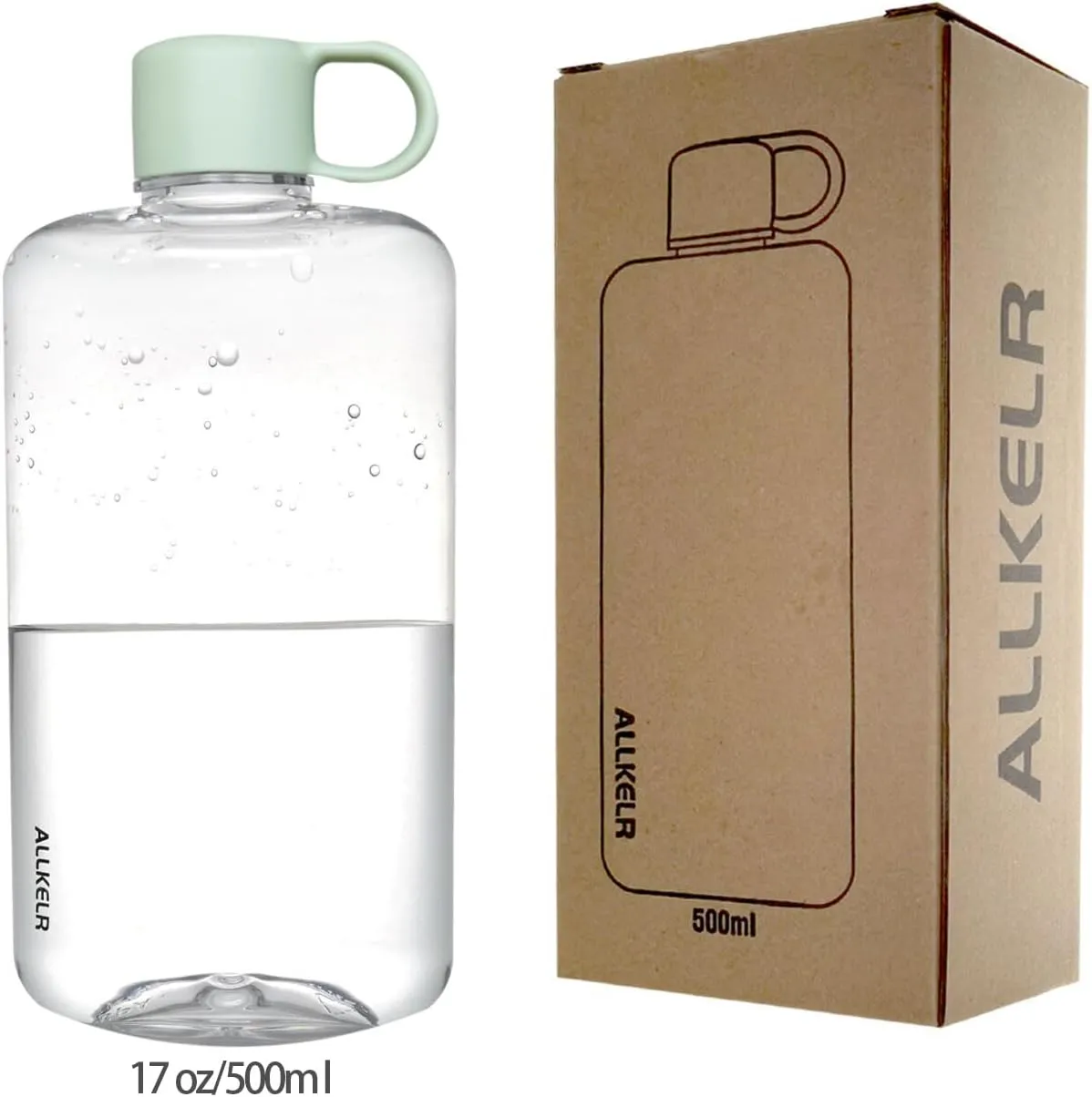 Portable Flat Water Bottle, BPA Free Tritan Plastic Travel Water Bottle for Camping, Fitness, Outdoor Sports, Fits Purse and Pocket (Green, 16.9 oz)