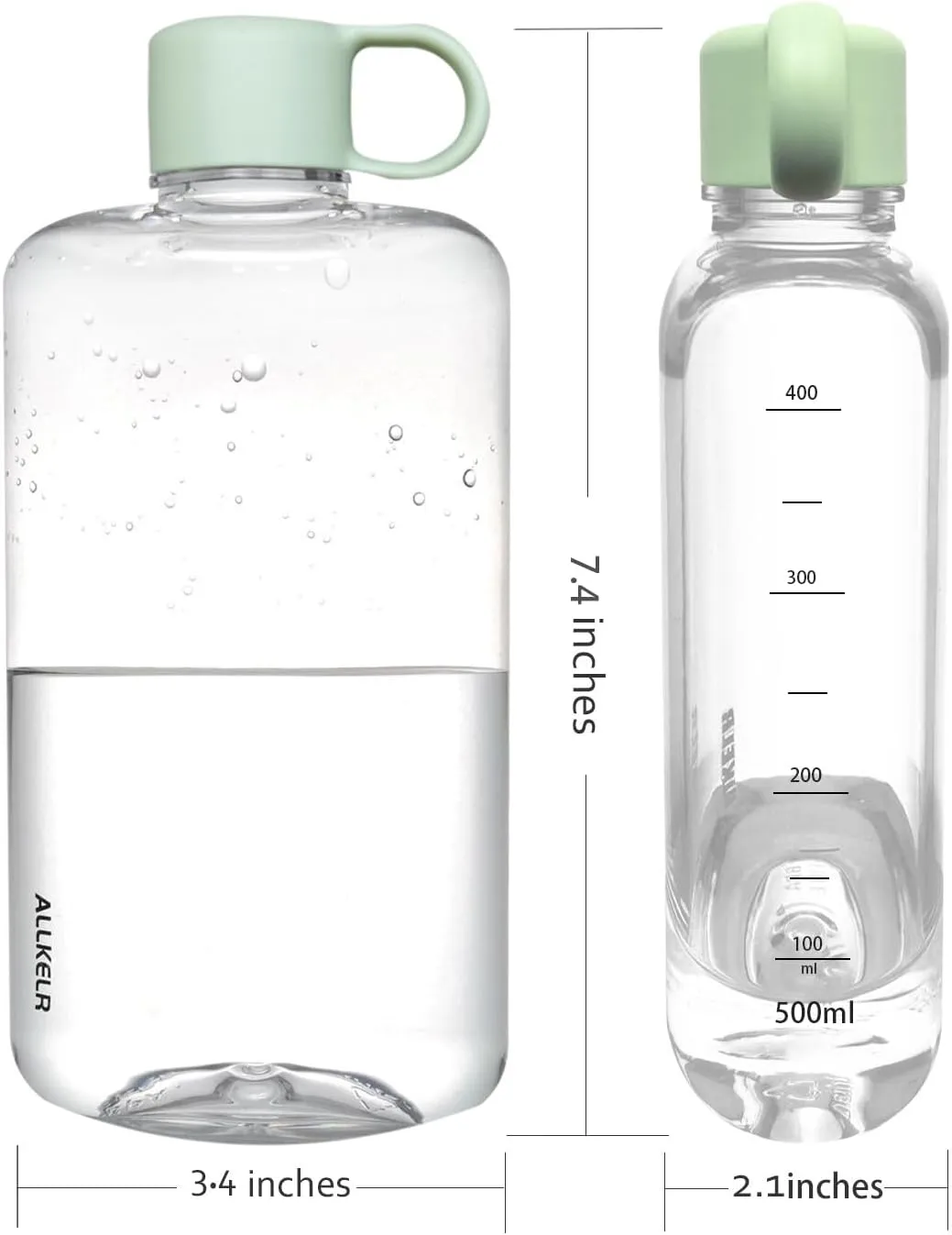Portable Flat Water Bottle, BPA Free Tritan Plastic Travel Water Bottle for Camping, Fitness, Outdoor Sports, Fits Purse and Pocket (Green, 16.9 oz)