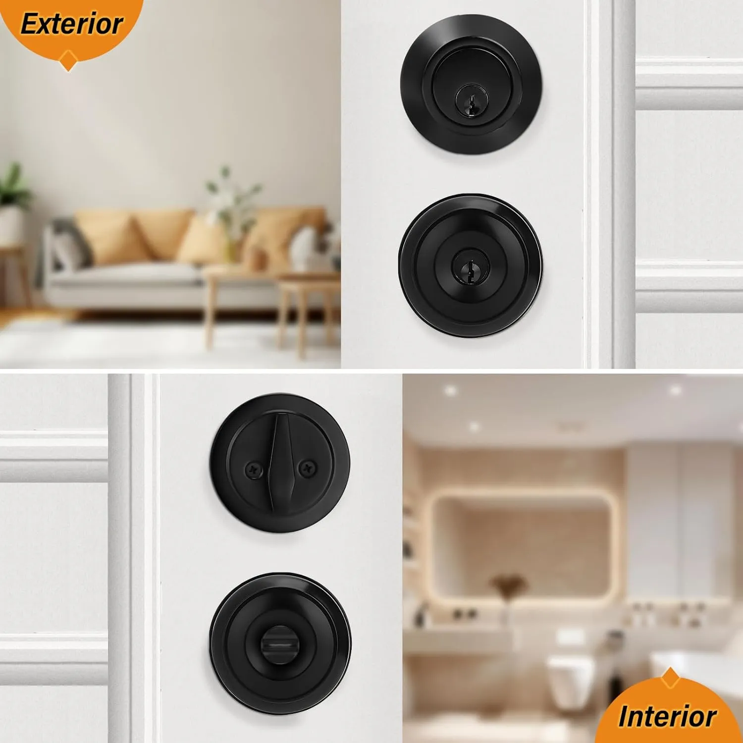 Probrico Keyed Alike Round Ball Entry Door Knob and Single Cylinder Deadbolt Set, Flat Black, 1Pack