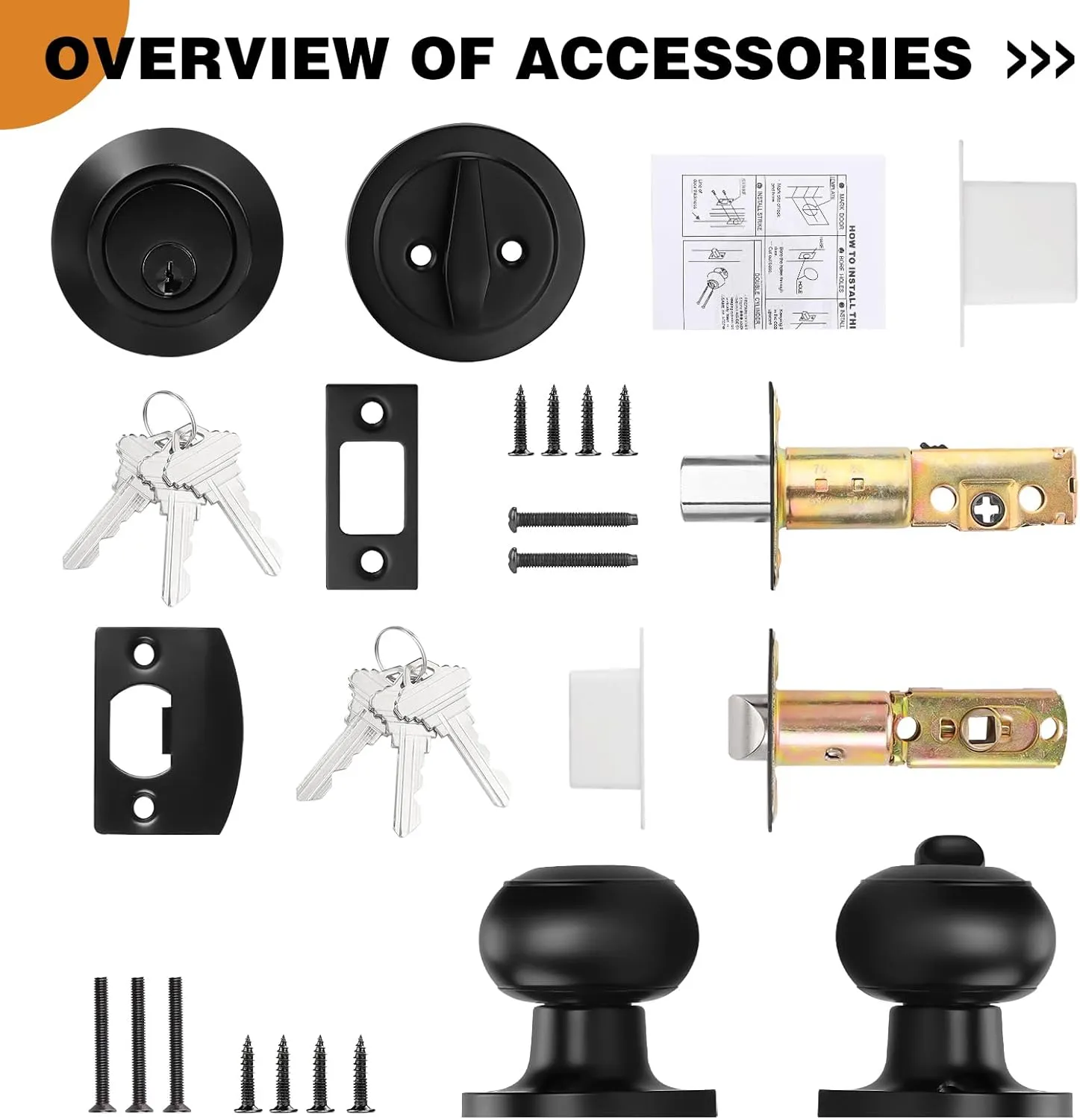 Probrico Keyed Alike Round Ball Entry Door Knob and Single Cylinder Deadbolt Set, Flat Black, 1Pack