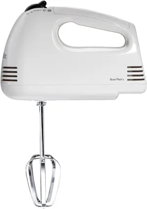 Proctor Silex Easy Mix 5-Speed Electric Hand Mixer with Bowl Rest, Compact and Lightweight, 100 Watts of Peak Power, White (62515PS)