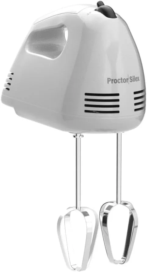 Proctor Silex Easy Mix 5-Speed Electric Hand Mixer with Bowl Rest, Compact and Lightweight, 100 Watts of Peak Power, White (62515PS)