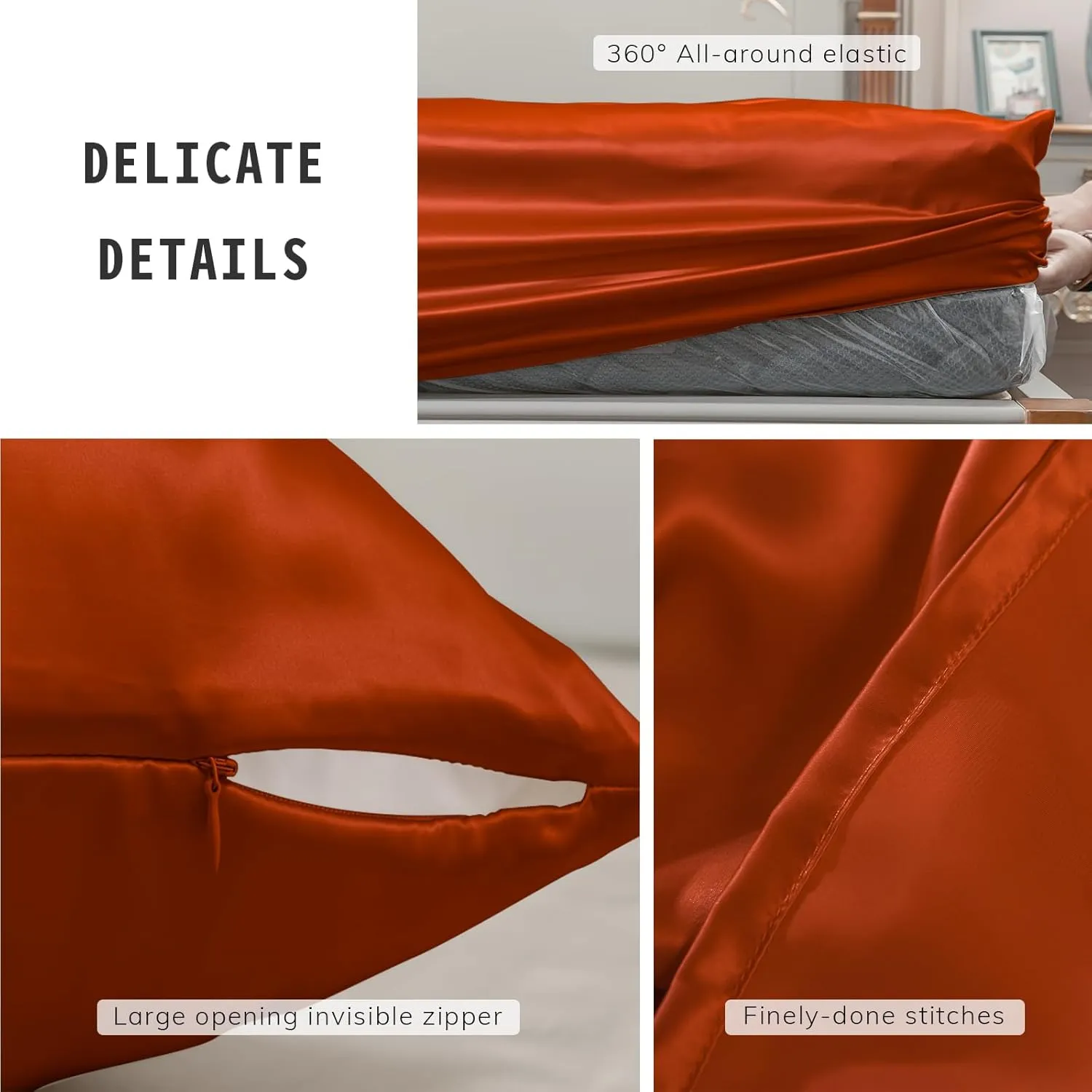 PROMEED Queen Silk Sheets Set 4pcs - 23 Momme - Mulberry Silk Bed Sheets Queen Set with Fitted & Flat Sheet and Pillowcases, Easy Care with Wash Bag (Dusk, Queen)