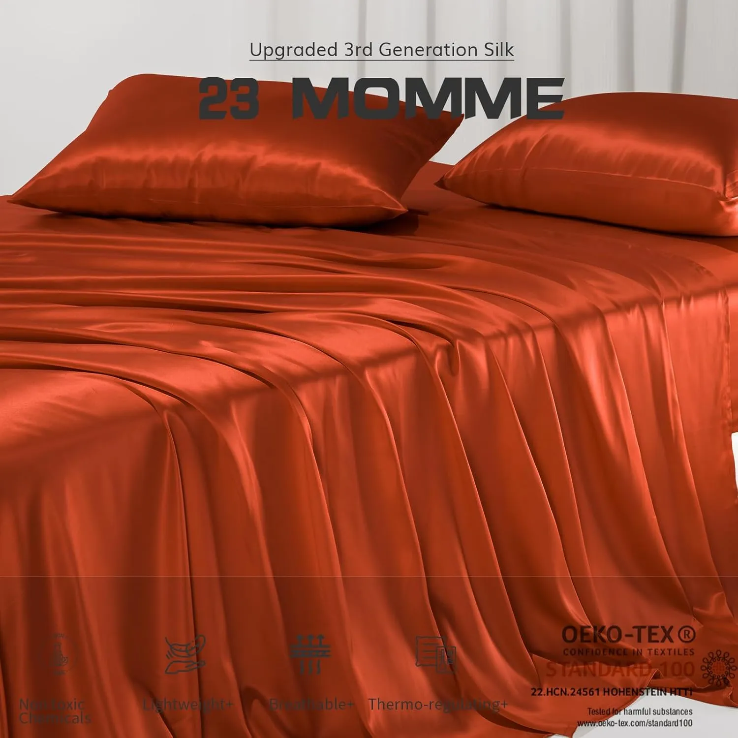 PROMEED Queen Silk Sheets Set 4pcs - 23 Momme - Mulberry Silk Bed Sheets Queen Set with Fitted & Flat Sheet and Pillowcases, Easy Care with Wash Bag (Dusk, Queen)