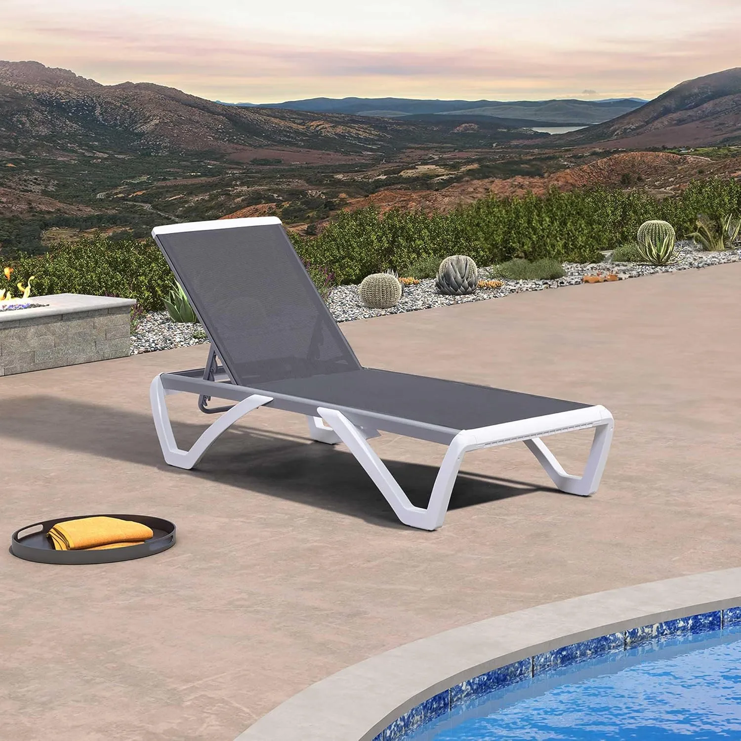 PURPLE LEAF Patio Chaise Lounge Chair Outside Aluminum Plastic Stackable Tanning Chairs for Pool Sunbathing Beach Deck Outdoor Lounger, Grey