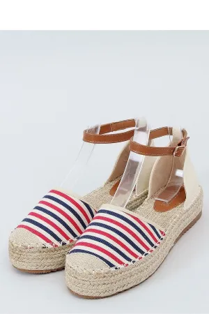 Red & Navy Striped Canvas Platform Espadrilles with Jute Cap Toe & Ankle Strap