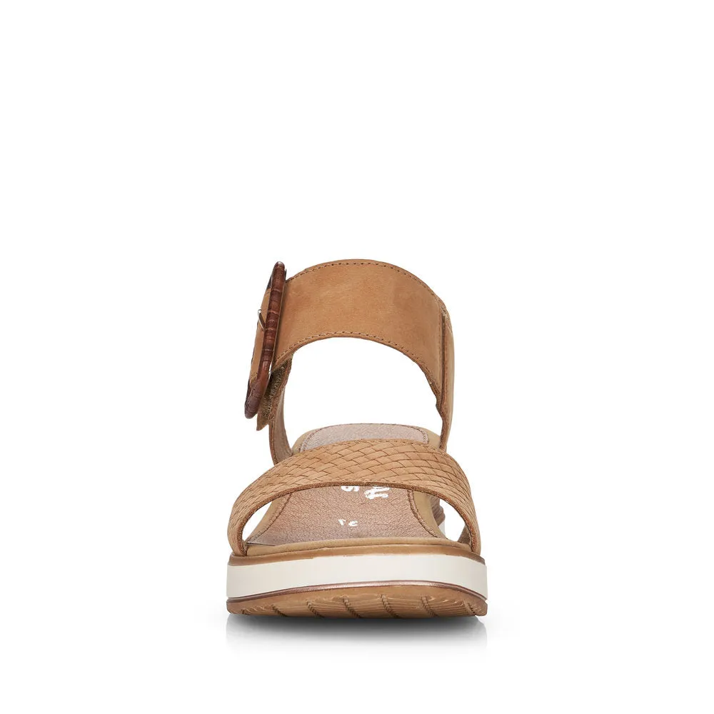 REMONTE - D6453-60 LOW WEDGE FASHION VELCRO BUCKLE SANDAL - BEIGE