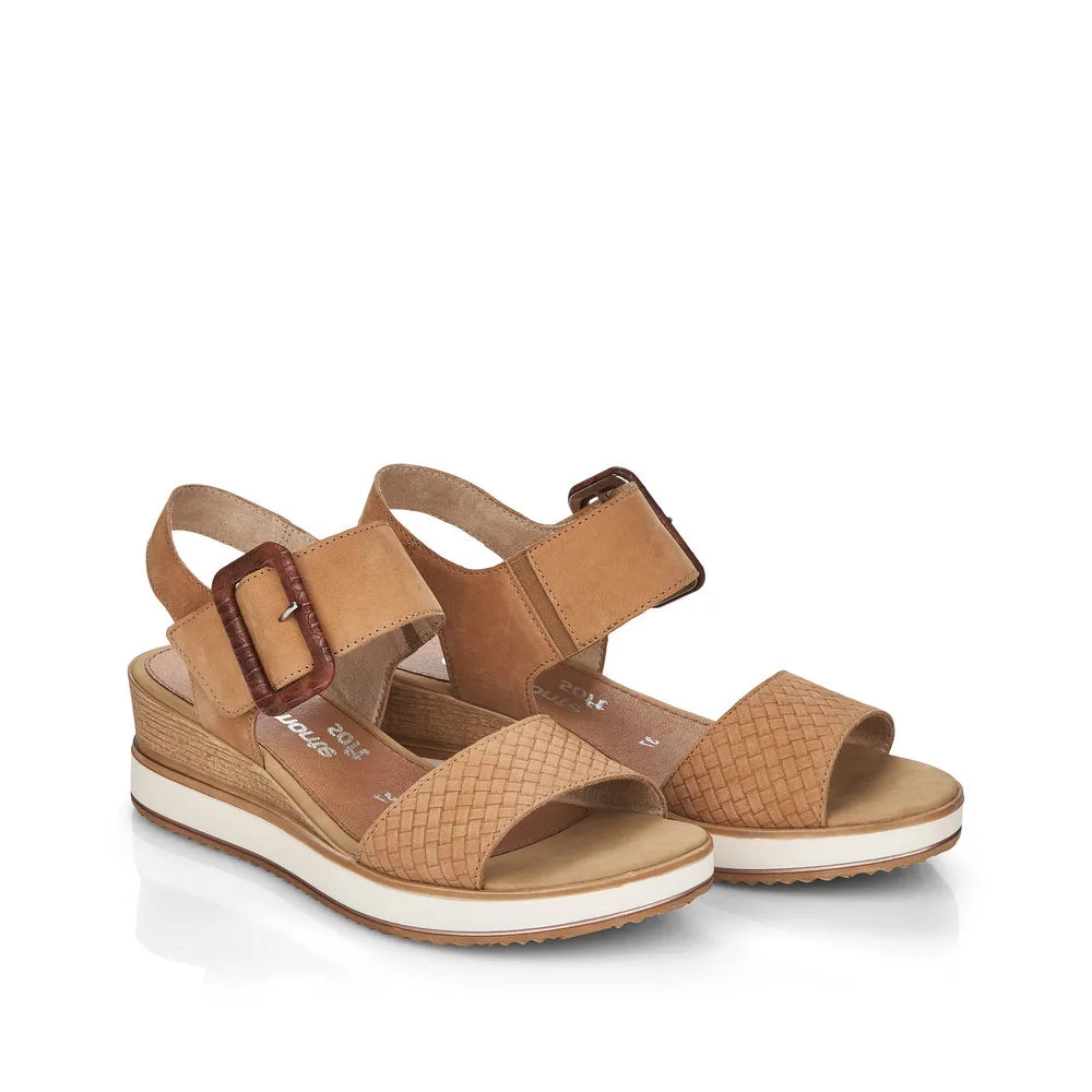 REMONTE - D6453-60 LOW WEDGE FASHION VELCRO BUCKLE SANDAL - BEIGE