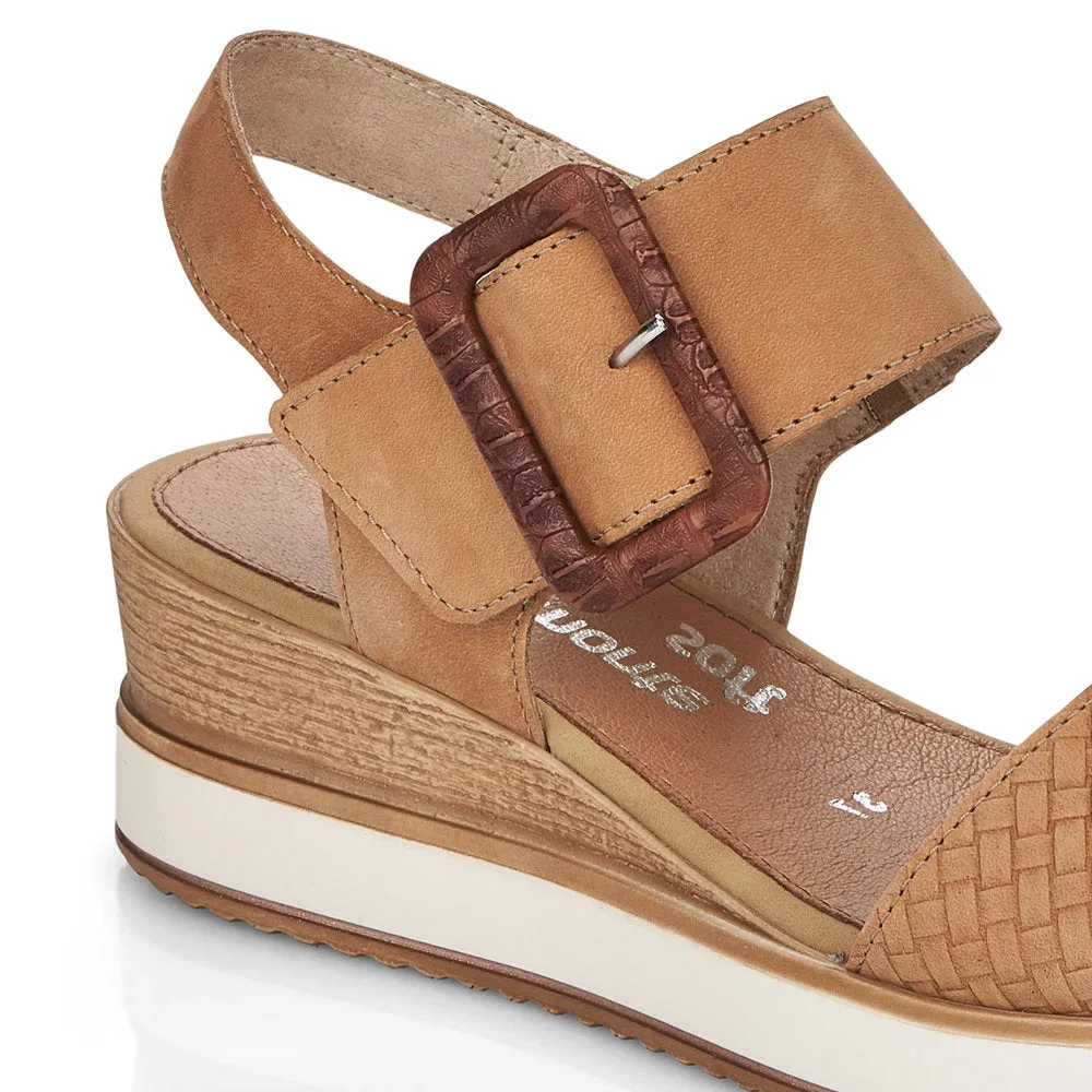 REMONTE - D6453-60 LOW WEDGE FASHION VELCRO BUCKLE SANDAL - BEIGE