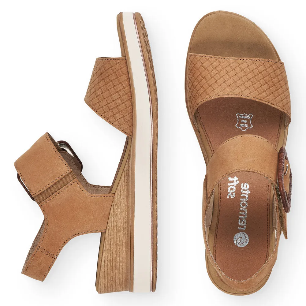 REMONTE - D6453-60 LOW WEDGE FASHION VELCRO BUCKLE SANDAL - BEIGE