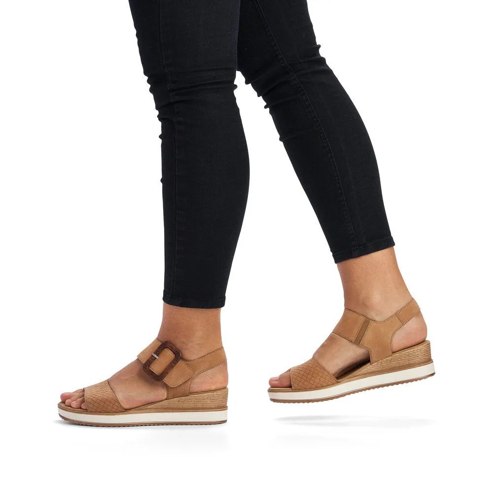 REMONTE - D6453-60 LOW WEDGE FASHION VELCRO BUCKLE SANDAL - BEIGE