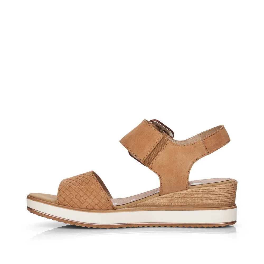 REMONTE - D6453-60 LOW WEDGE FASHION VELCRO BUCKLE SANDAL - BEIGE