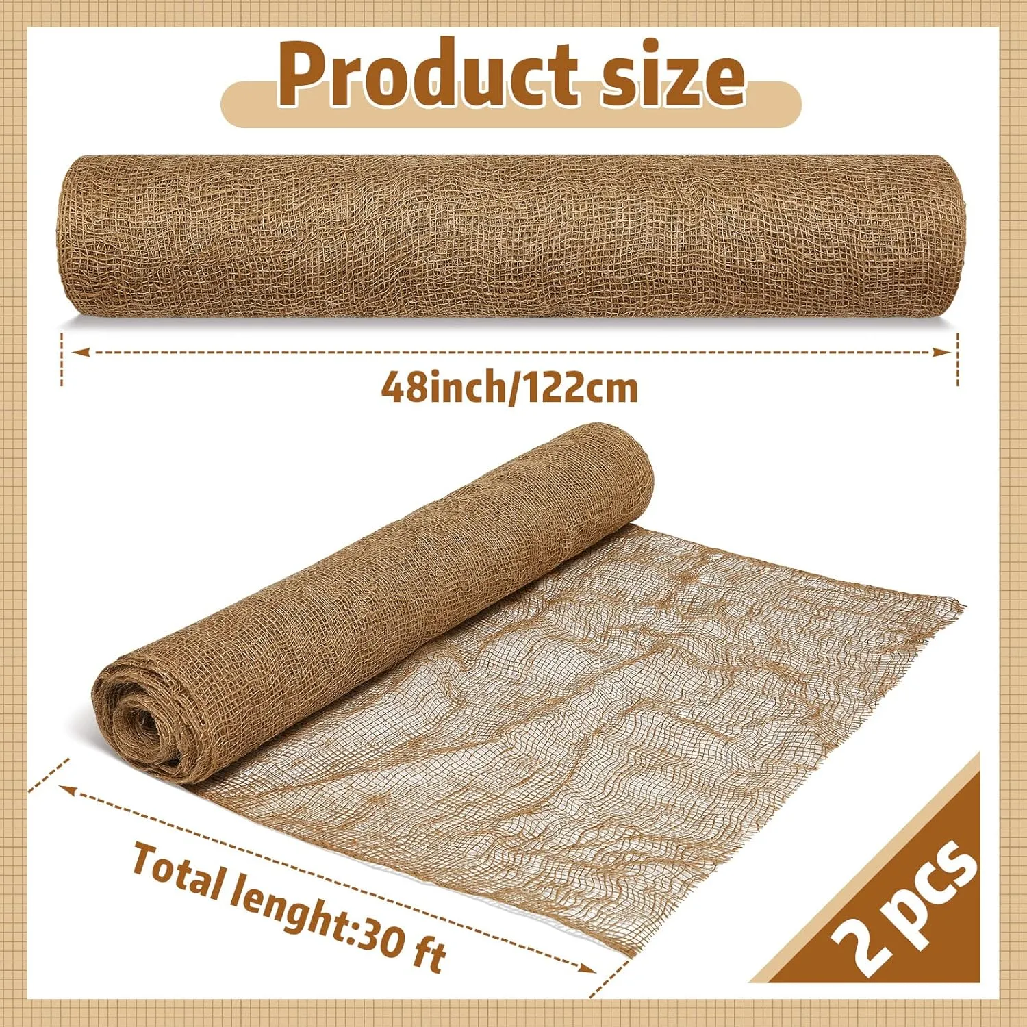 Riakrum 2PCS Erosion Control Blanket Burlap Netting Mesh Burlap Erosion Control Liner Erosion Control Blanket Burlap Loose Weave Planter Liner Roll for Raised Bed Soil Saver (48 Inch x 60ft in Total)