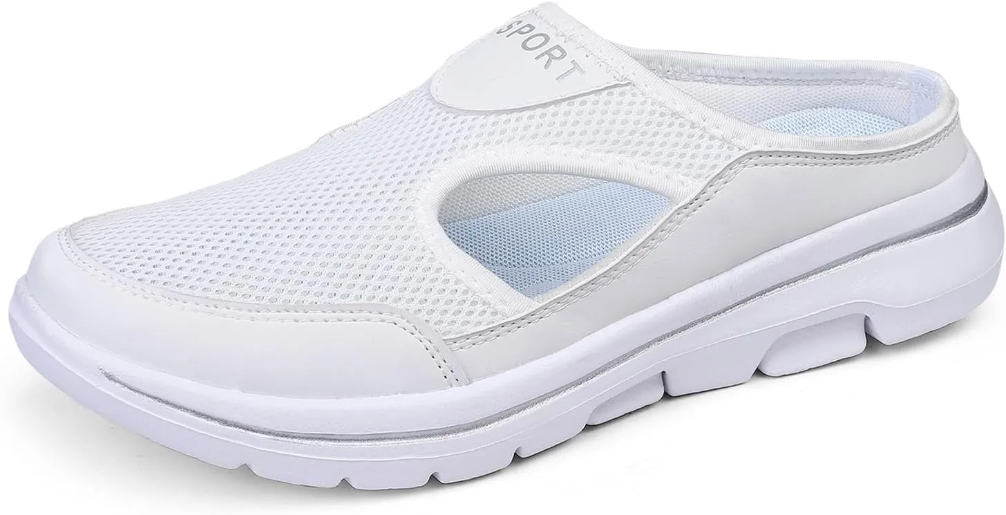 RiceelSor Womens Mesh Hollow Out Mule Sneaker Backless Slip on Breathable Comfort Lightweight Knitted with Arch Support Platform Walking Slippers.Plus Size