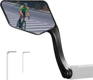 ROCKBROS Bike Mirror Handlebar Mount Bar End Mirror, 360° Adjustable Bicycle Mirrors for Handlebars, HD Automotive Grade Glass, Scratch-Resistant for E-Bike, MTB, and Electric Bicycles Left