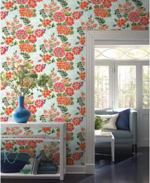 RoomMates Waverly RMK11854RL Zen Garden Peel and Stick Wallpaper (18 in x 18.86 ft) – Easy Application, No Sticky Residue – Blue and Pink