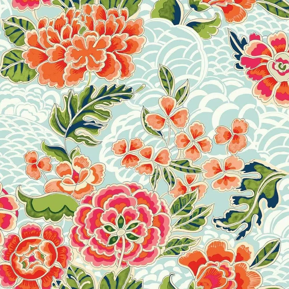RoomMates Waverly RMK11854RL Zen Garden Peel and Stick Wallpaper (18 in x 18.86 ft) – Easy Application, No Sticky Residue – Blue and Pink