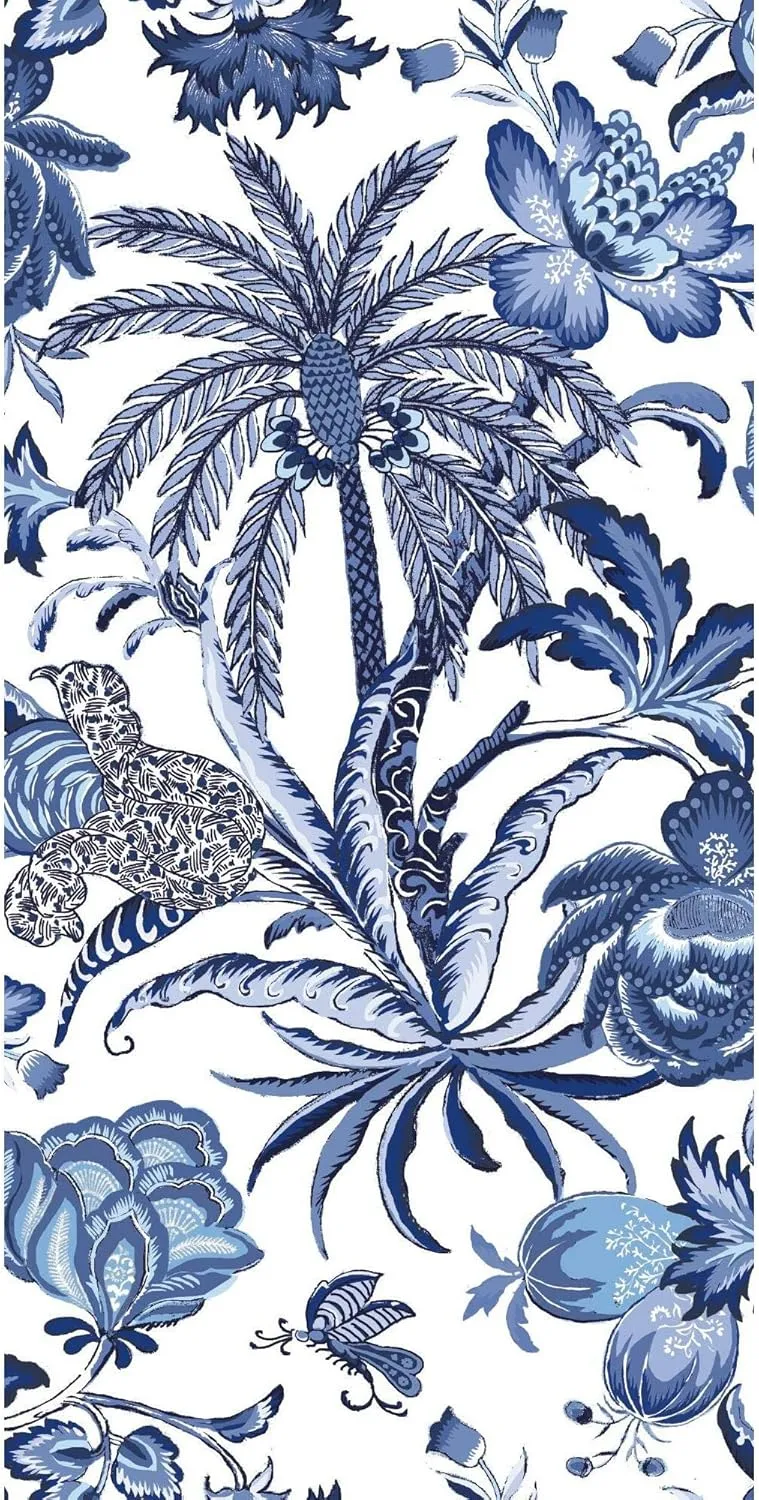 RoomMates Waverly RMK11881RL Exotic Curiosity Peel and Stick Wallpaper (18 in x 18.86 ft) – Easy Application, No Sticky Residue – Blue and White, Sample