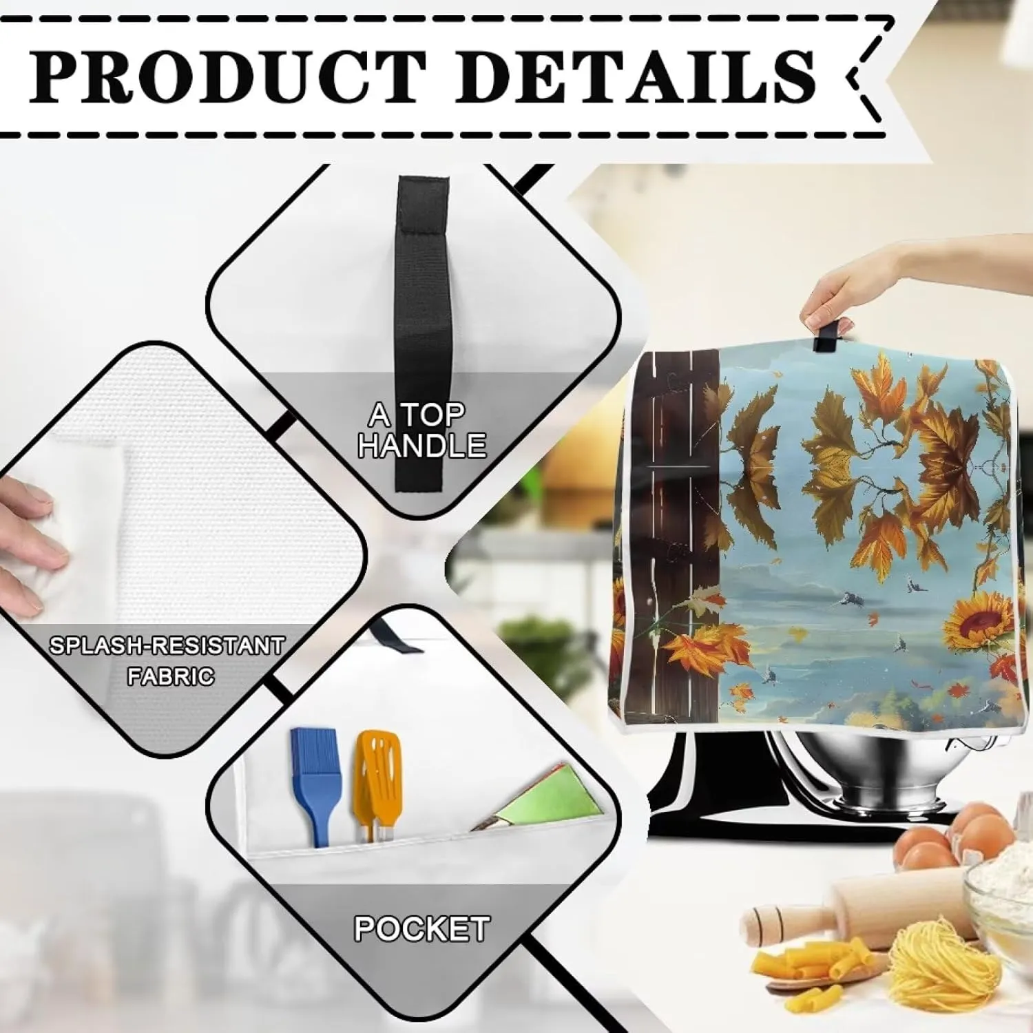 Rooster Sunflower Stand Mixer Cover Easy to Clean Food Processor Dust Cover Waterproof Kitchen Appliance Accessories Storage Bag for 4.8 qt and All 8 qt Mixer