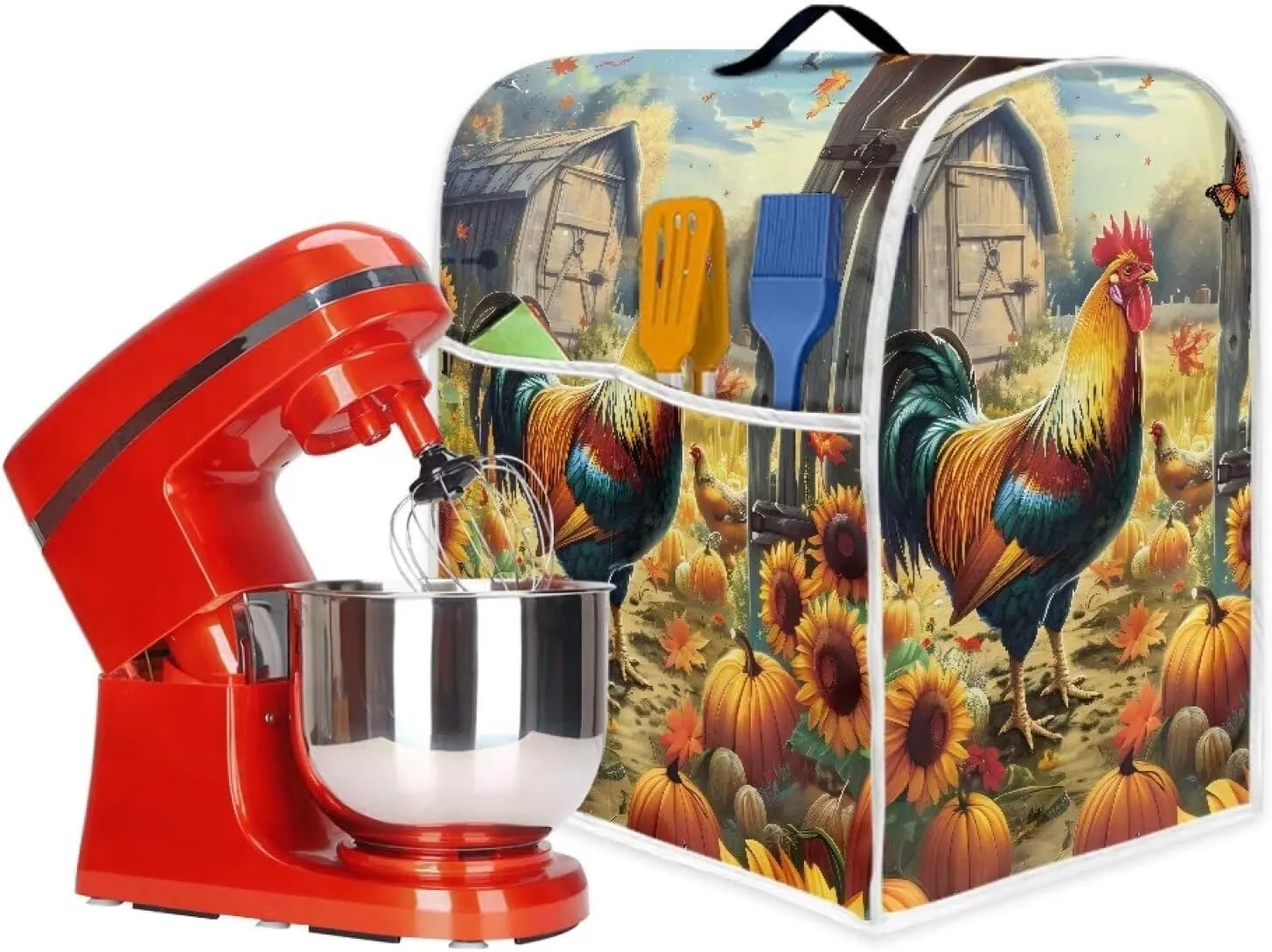 Rooster Sunflower Stand Mixer Cover Easy to Clean Food Processor Dust Cover Waterproof Kitchen Appliance Accessories Storage Bag for 4.8 qt and All 8 qt Mixer