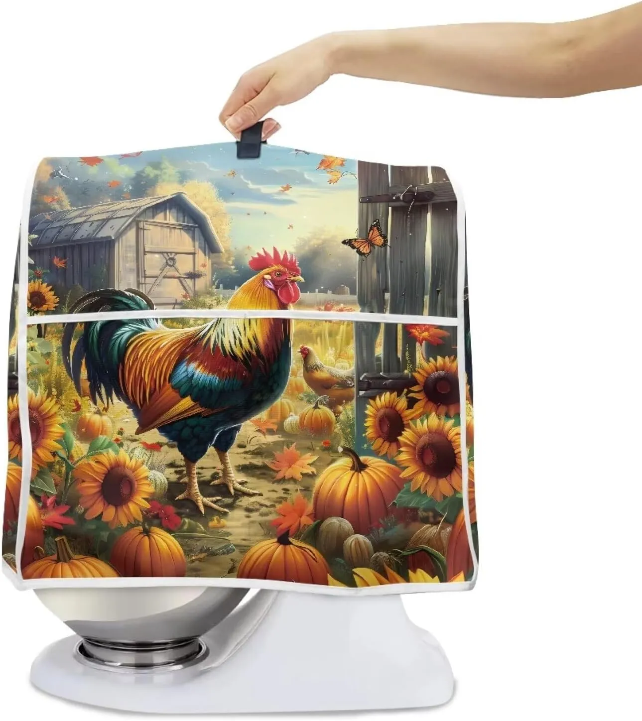 Rooster Sunflower Stand Mixer Cover Easy to Clean Food Processor Dust Cover Waterproof Kitchen Appliance Accessories Storage Bag for 4.8 qt and All 8 qt Mixer