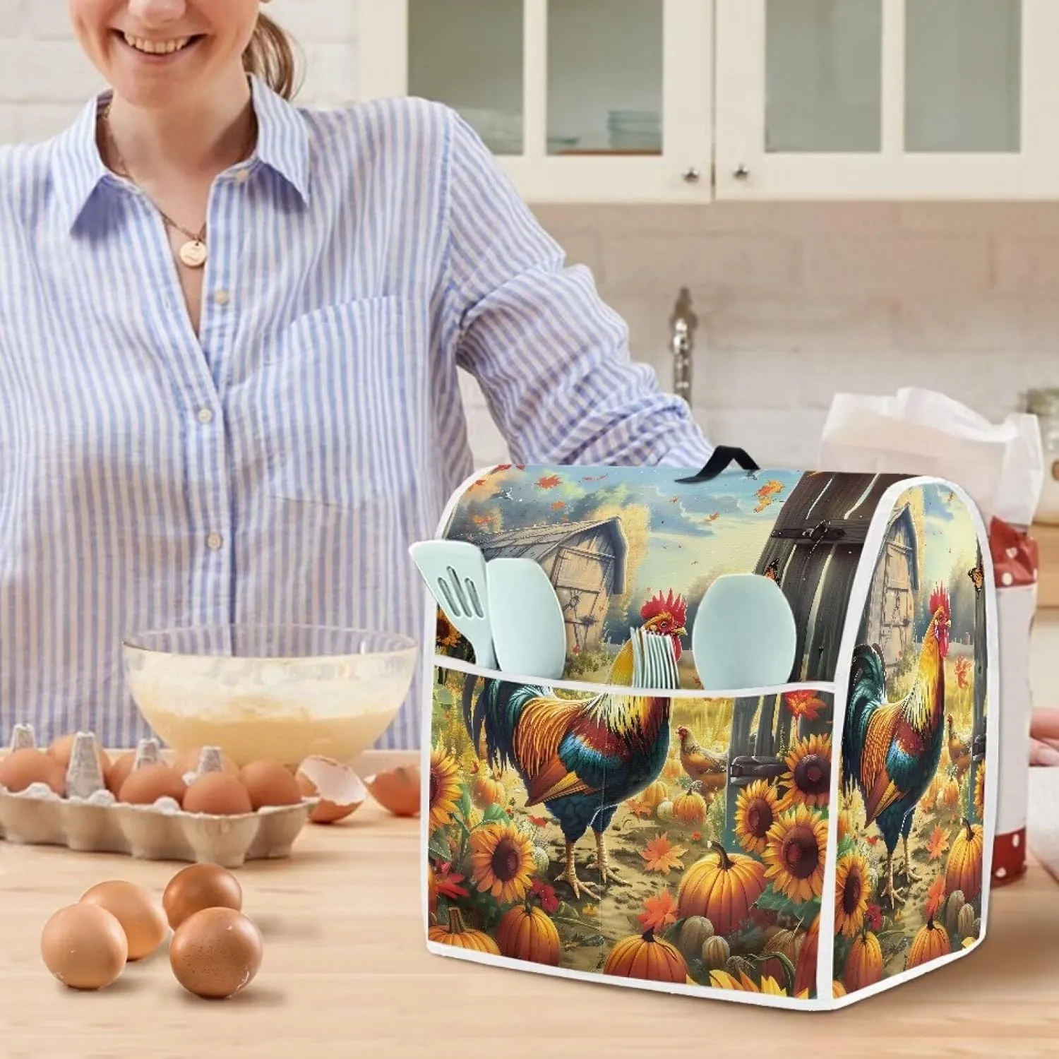 Rooster Sunflower Stand Mixer Cover Easy to Clean Food Processor Dust Cover Waterproof Kitchen Appliance Accessories Storage Bag for 4.8 qt and All 8 qt Mixer