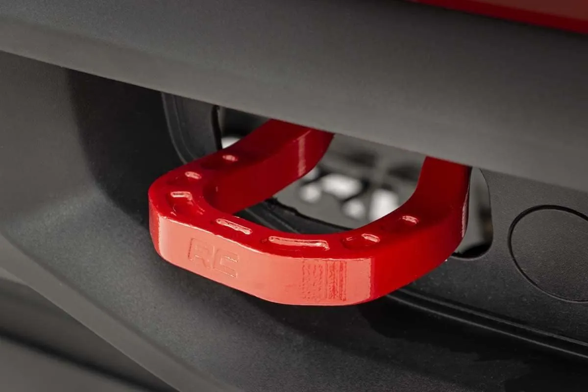 Rough Country Upgraded Forged Tow Hooks (fits) 2019-2020 Chevy Silverado 1500 | Replaces OEM | Red | RS132 , Black