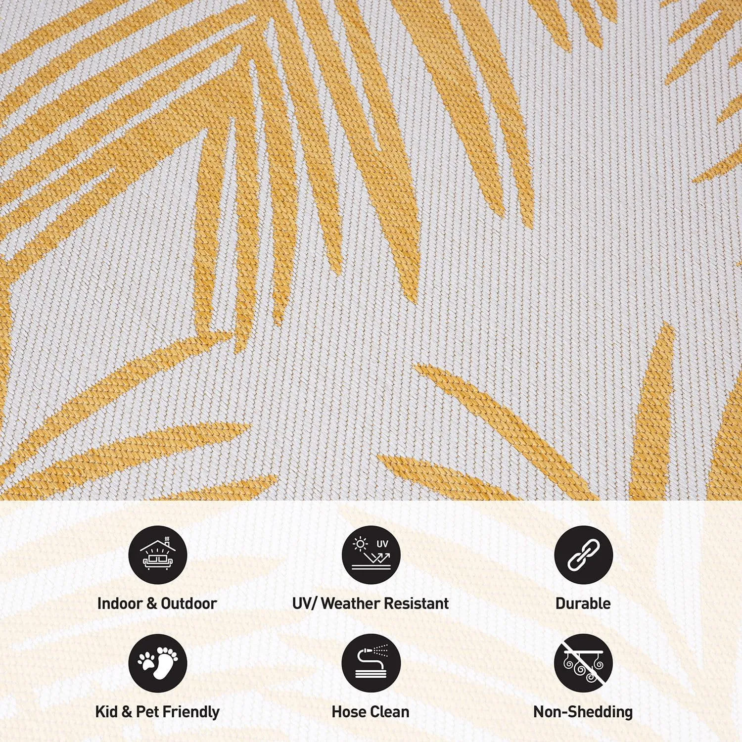 Rugshop Contemporary Distressed Leaves Textured Flat Weave Easy Cleaning Outdoor Rugs for Deck,Patio,Backyard Indoor/Outdoor Runner Rug 2' x 7' Yellow