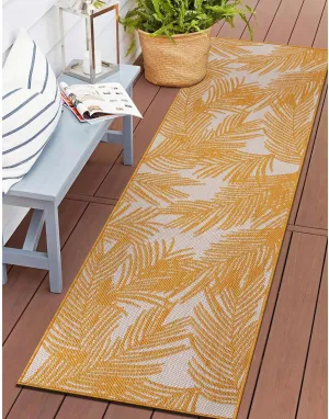 Rugshop Contemporary Distressed Leaves Textured Flat Weave Easy Cleaning Outdoor Rugs for Deck,Patio,Backyard Indoor/Outdoor Runner Rug 2' x 7' Yellow