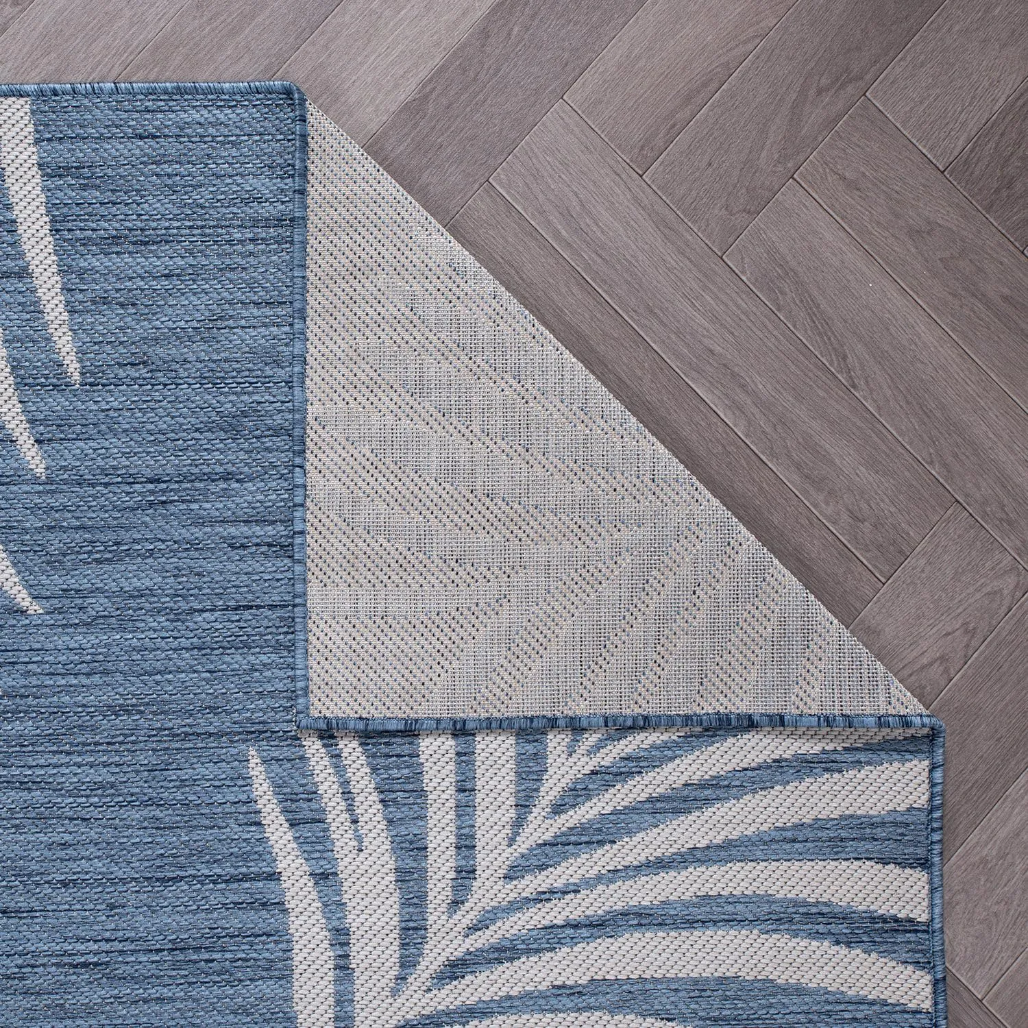 Rugshop Contemporary Palm Leaves Textured Flat Weave Easy Cleaning Outdoor Rugs for Deck,Patio,Backyard Indoor/Outdoor Runner Rug 2' x 7' Blue