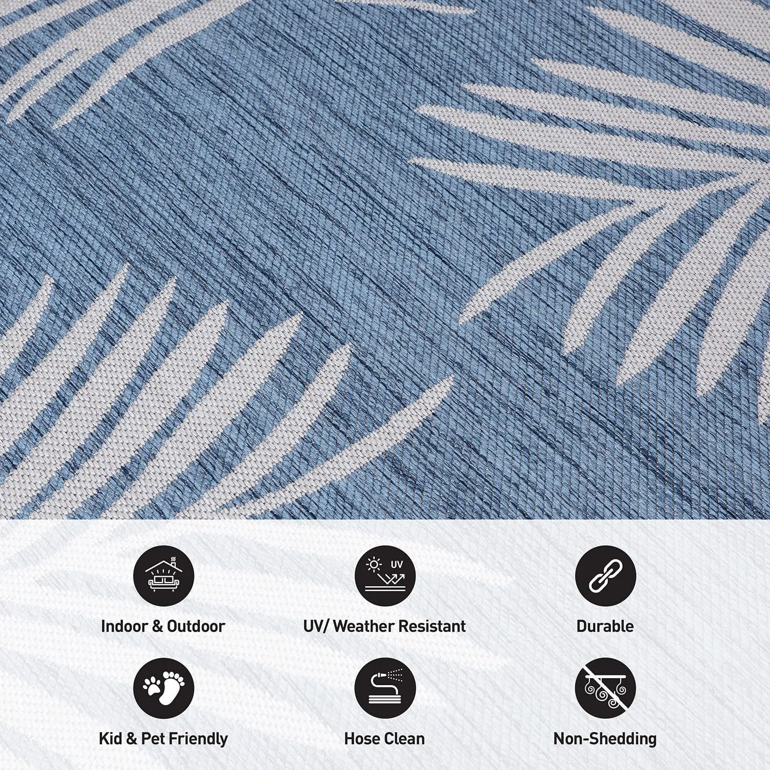 Rugshop Contemporary Palm Leaves Textured Flat Weave Easy Cleaning Outdoor Rugs for Deck,Patio,Backyard Indoor/Outdoor Runner Rug 2' x 7' Blue