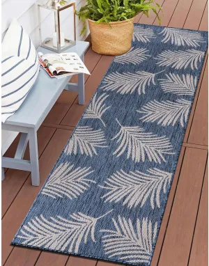 Rugshop Contemporary Palm Leaves Textured Flat Weave Easy Cleaning Outdoor Rugs for Deck,Patio,Backyard Indoor/Outdoor Runner Rug 2' x 7' Blue