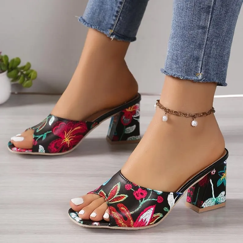 SACFOF Women's Block Heels Mules Peep Toe High Block Chunky Slip On Dress Heel Sandals Wedding Party Evening Pump Slipper
