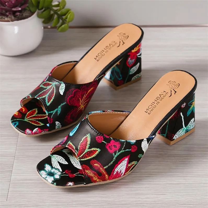 SACFOF Women's Block Heels Mules Peep Toe High Block Chunky Slip On Dress Heel Sandals Wedding Party Evening Pump Slipper