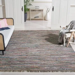 SAFAVIEH Rag Rug Collection Area Rug - 8' x 10', Rust & Multi, Handmade Boho Stripe Cotton, Ideal for High Traffic Areas in Living Room, Bedroom (RAR121E)