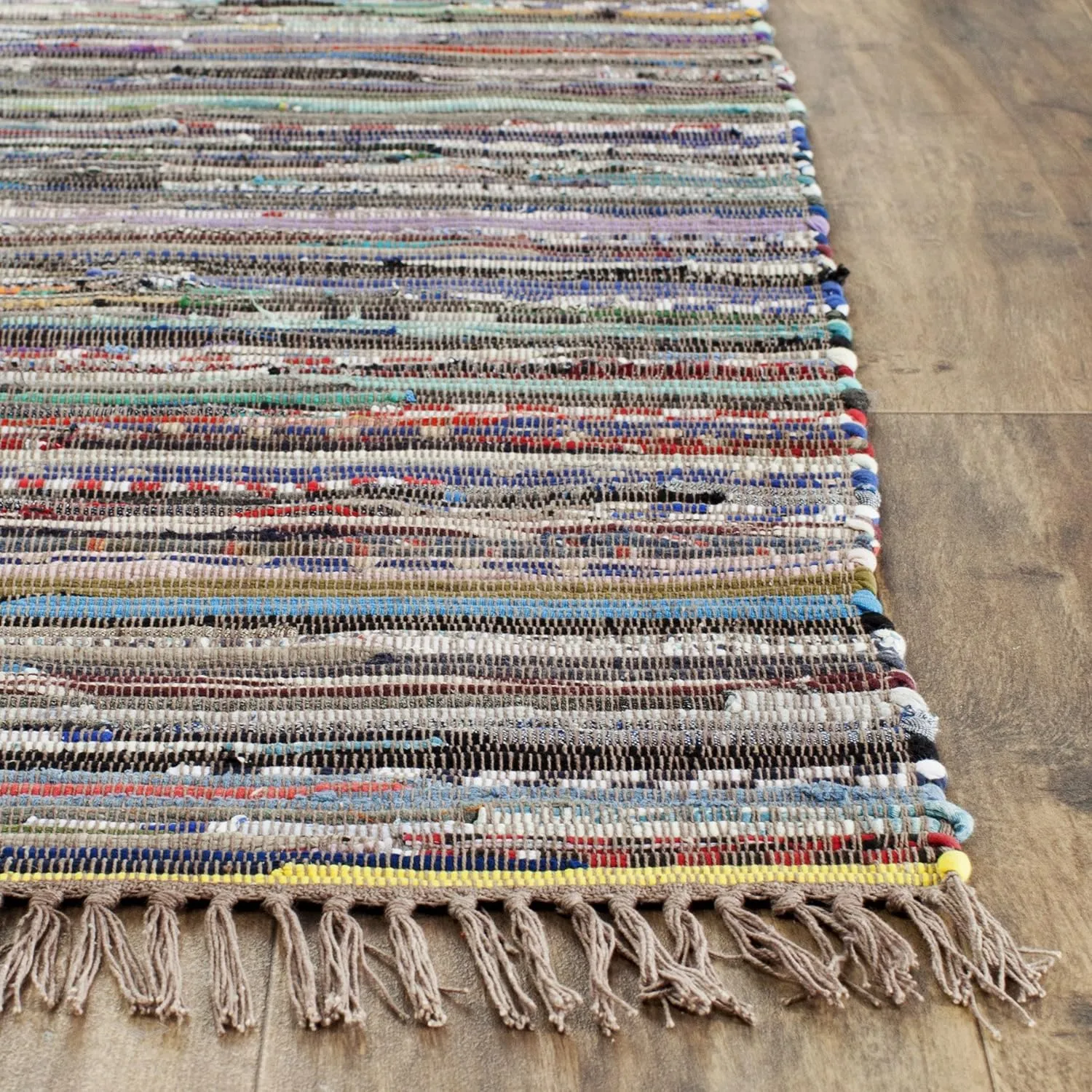 SAFAVIEH Rag Rug Collection Area Rug - 8' x 10', Rust & Multi, Handmade Boho Stripe Cotton, Ideal for High Traffic Areas in Living Room, Bedroom (RAR121E)