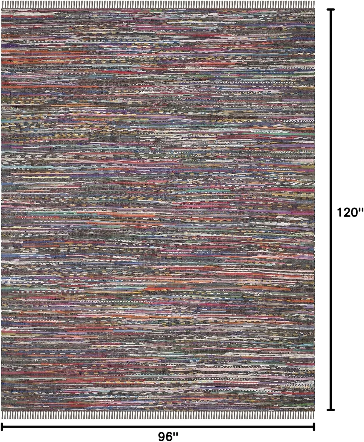SAFAVIEH Rag Rug Collection Area Rug - 8' x 10', Rust & Multi, Handmade Boho Stripe Cotton, Ideal for High Traffic Areas in Living Room, Bedroom (RAR121E)