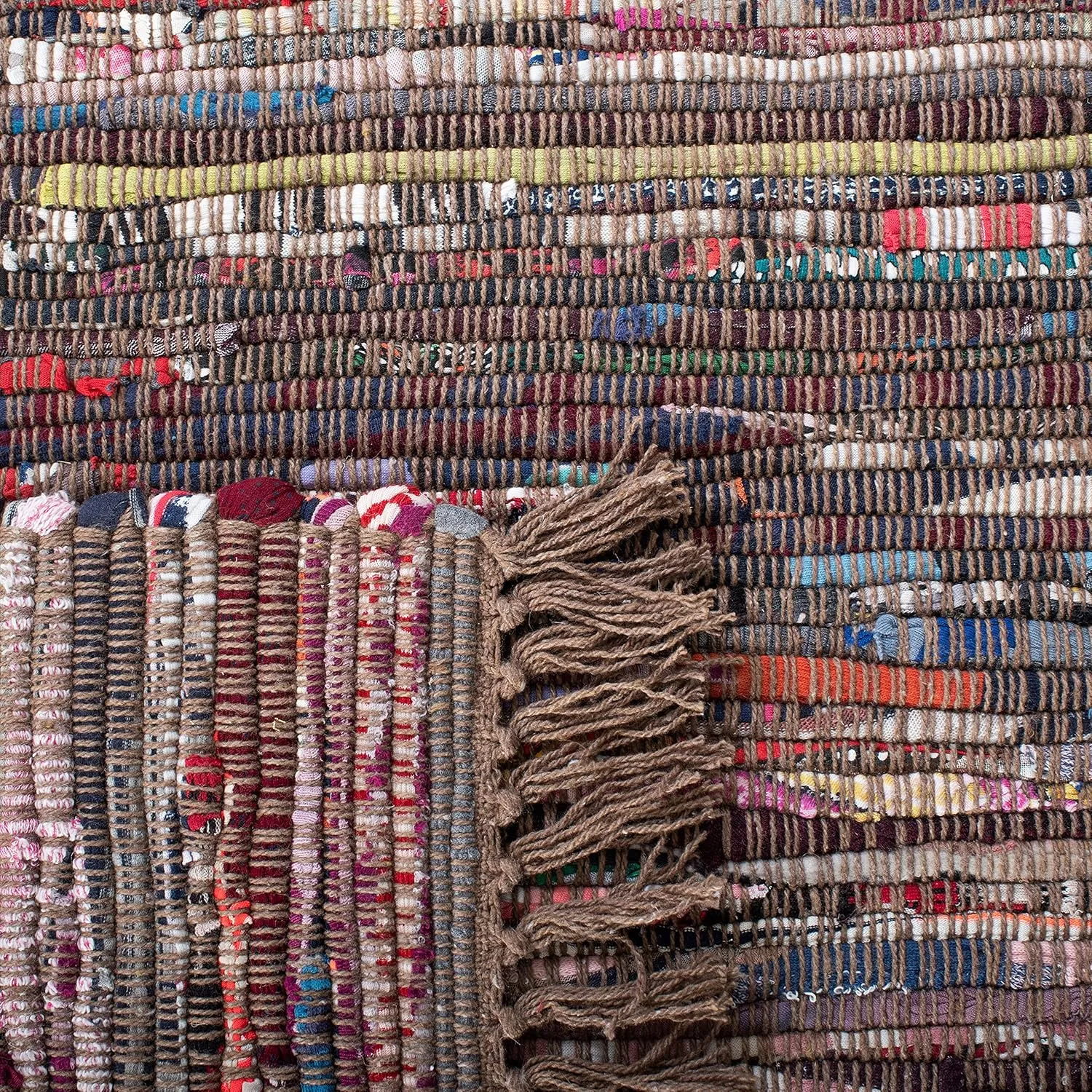 SAFAVIEH Rag Rug Collection Area Rug - 8' x 10', Rust & Multi, Handmade Boho Stripe Cotton, Ideal for High Traffic Areas in Living Room, Bedroom (RAR121E)
