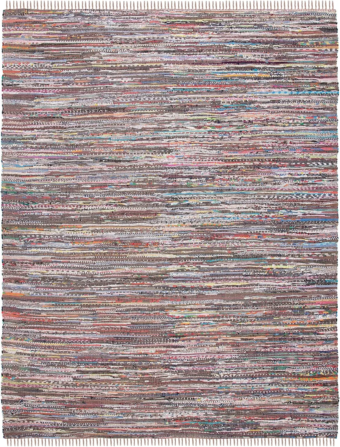 SAFAVIEH Rag Rug Collection Area Rug - 8' x 10', Rust & Multi, Handmade Boho Stripe Cotton, Ideal for High Traffic Areas in Living Room, Bedroom (RAR121E)